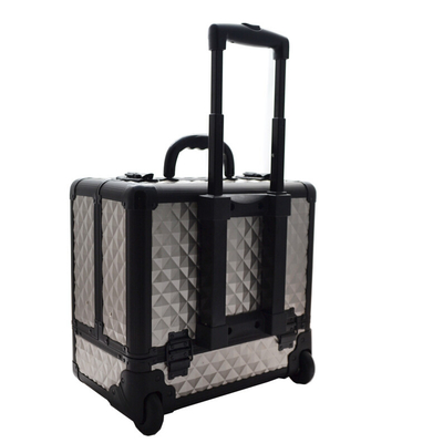 Cosmetic Aluminum Travel Hard Case Trolley  with 8 Leather Movable Trays Light Brown