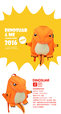 Tyrannosaurus Kids Travelling Bags Orange Small Child Backpack