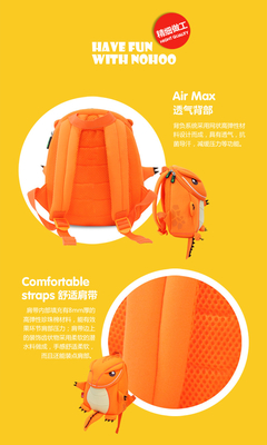 Tyrannosaurus Kids Travelling Bags Orange Small Child Backpack